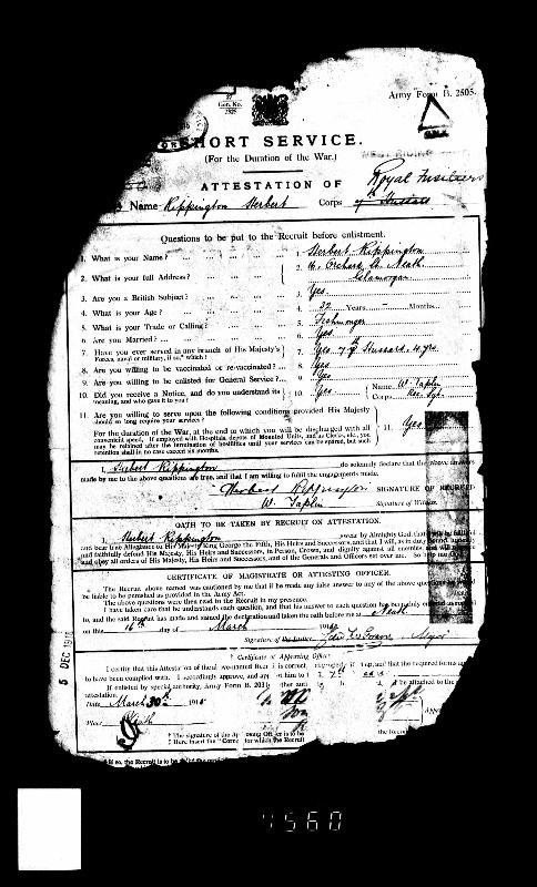 Rippington (Herbert) 1915 Military Record
